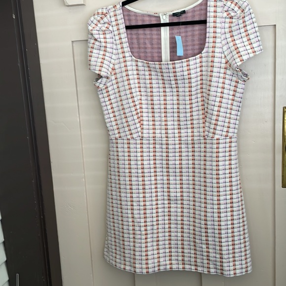 Ann Taylor madras plaid puff sleeve flare dress - Picture 4 of 7